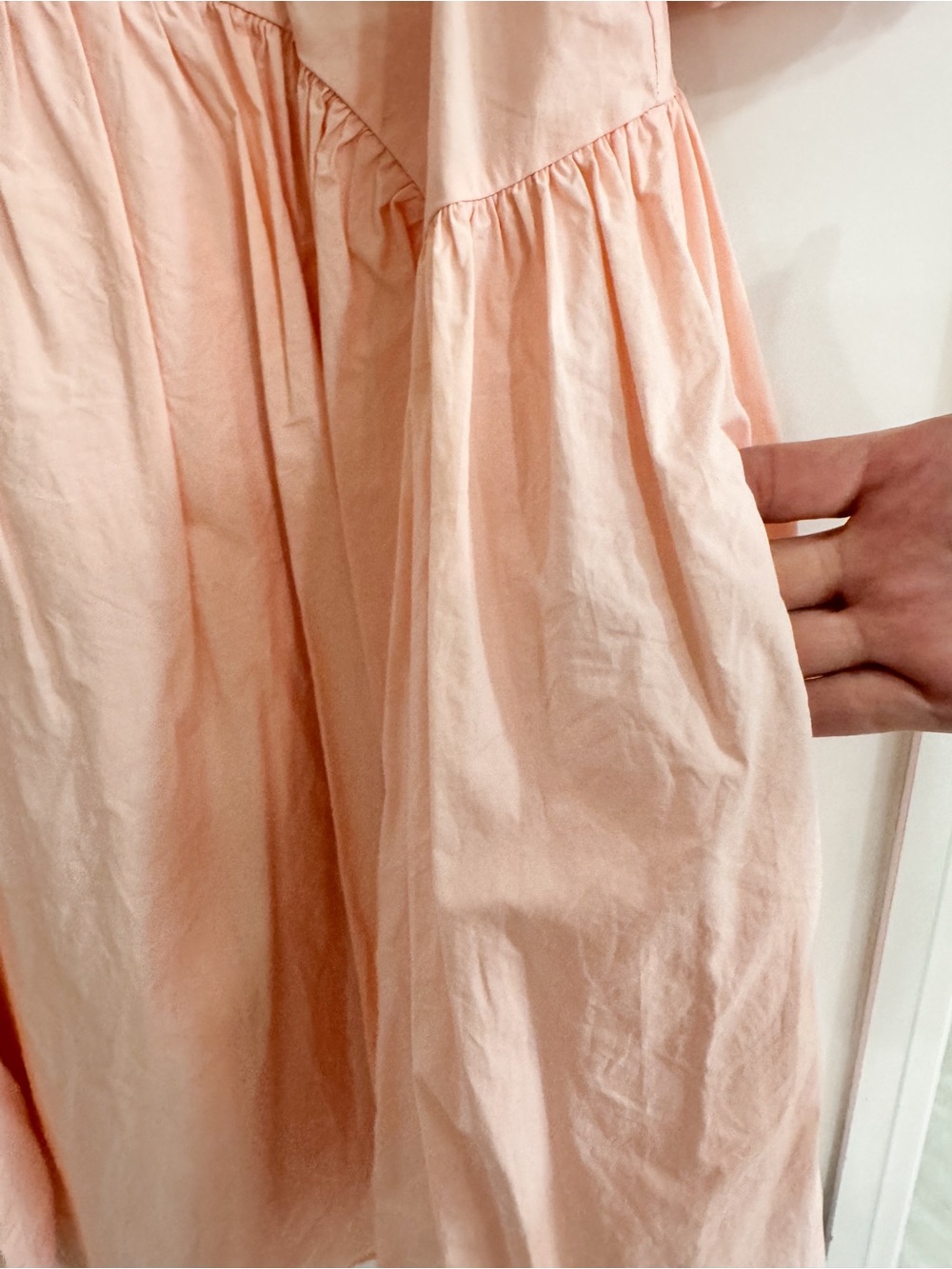 Puff Sleeve Babydoll Dress in Pale Peach - Picture 3 of 9